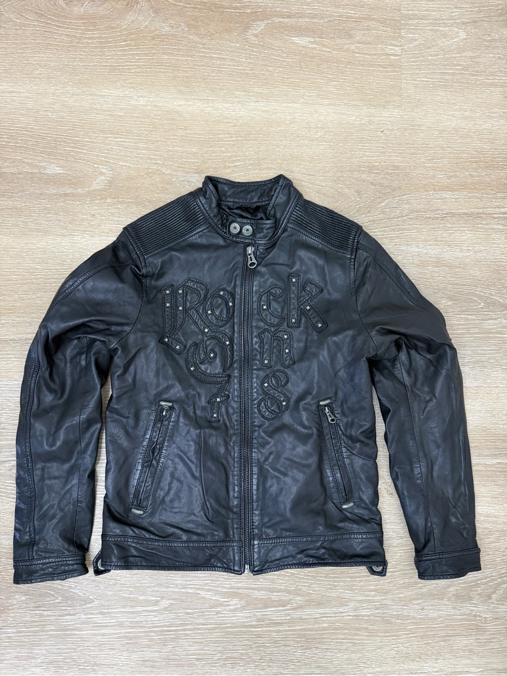 Diesel Women’s Black Genuine Leather Moto Jacket Rock 1978 Studded Biker Size L